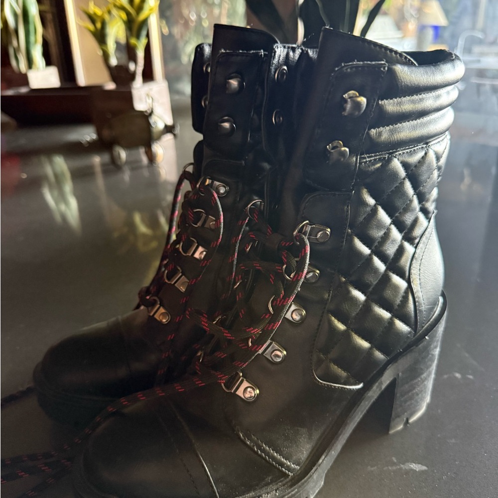 Nine West Black Quilted Combat Boots